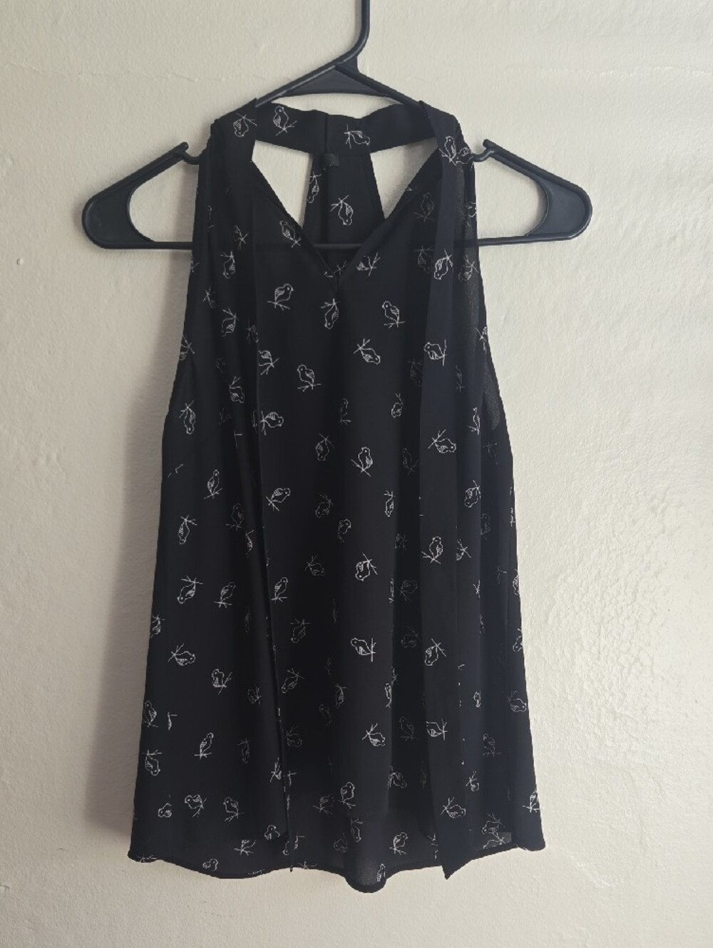 Papaya Black Top with White Bird Motif